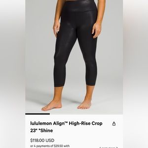 Lululemon align high rise crop 23 inch size 4